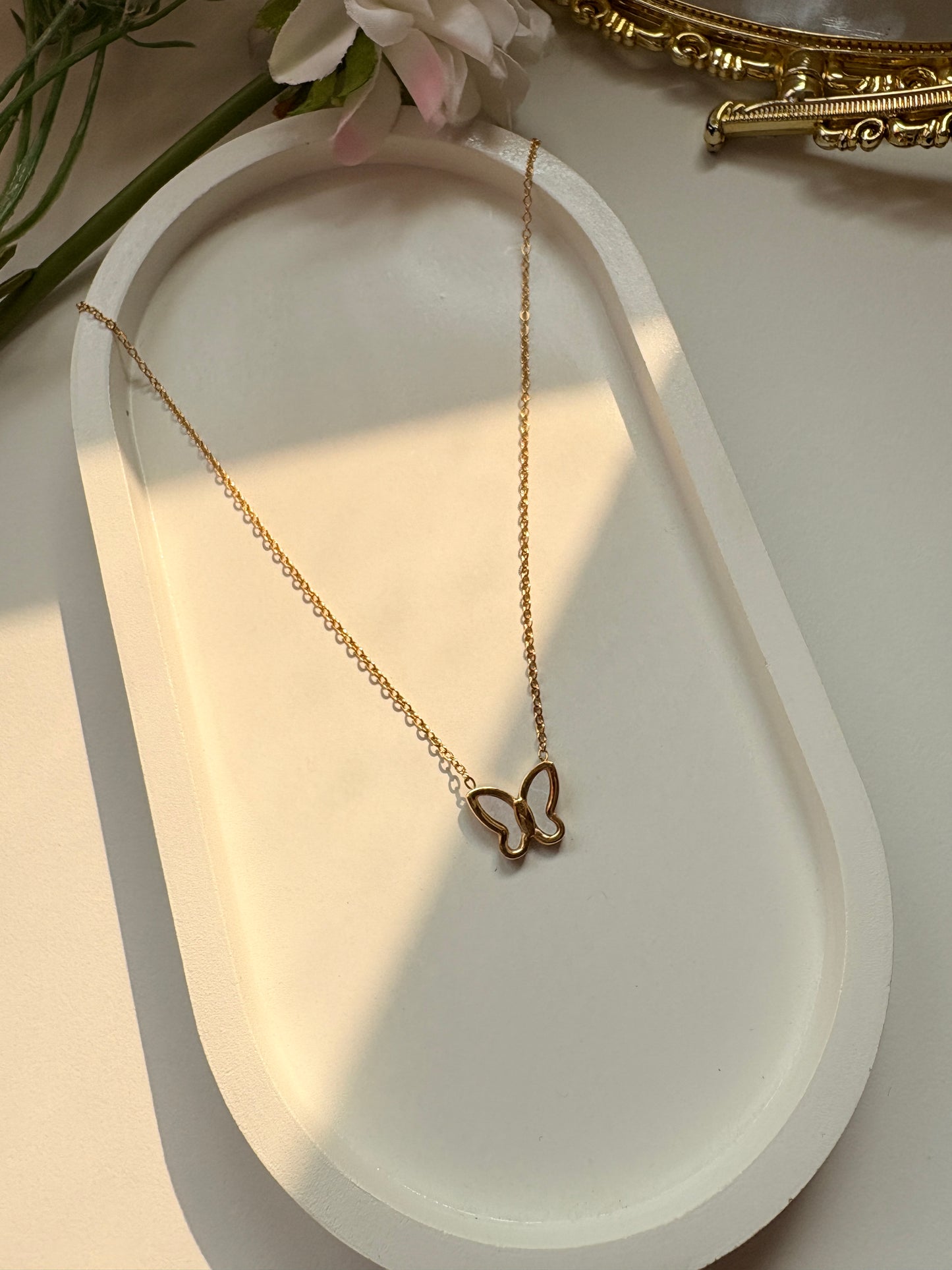 White Butterfly Gold Pendant Necklace