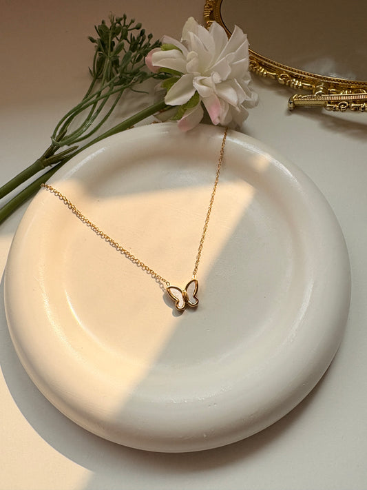 White Butterfly Gold Pendant Necklace