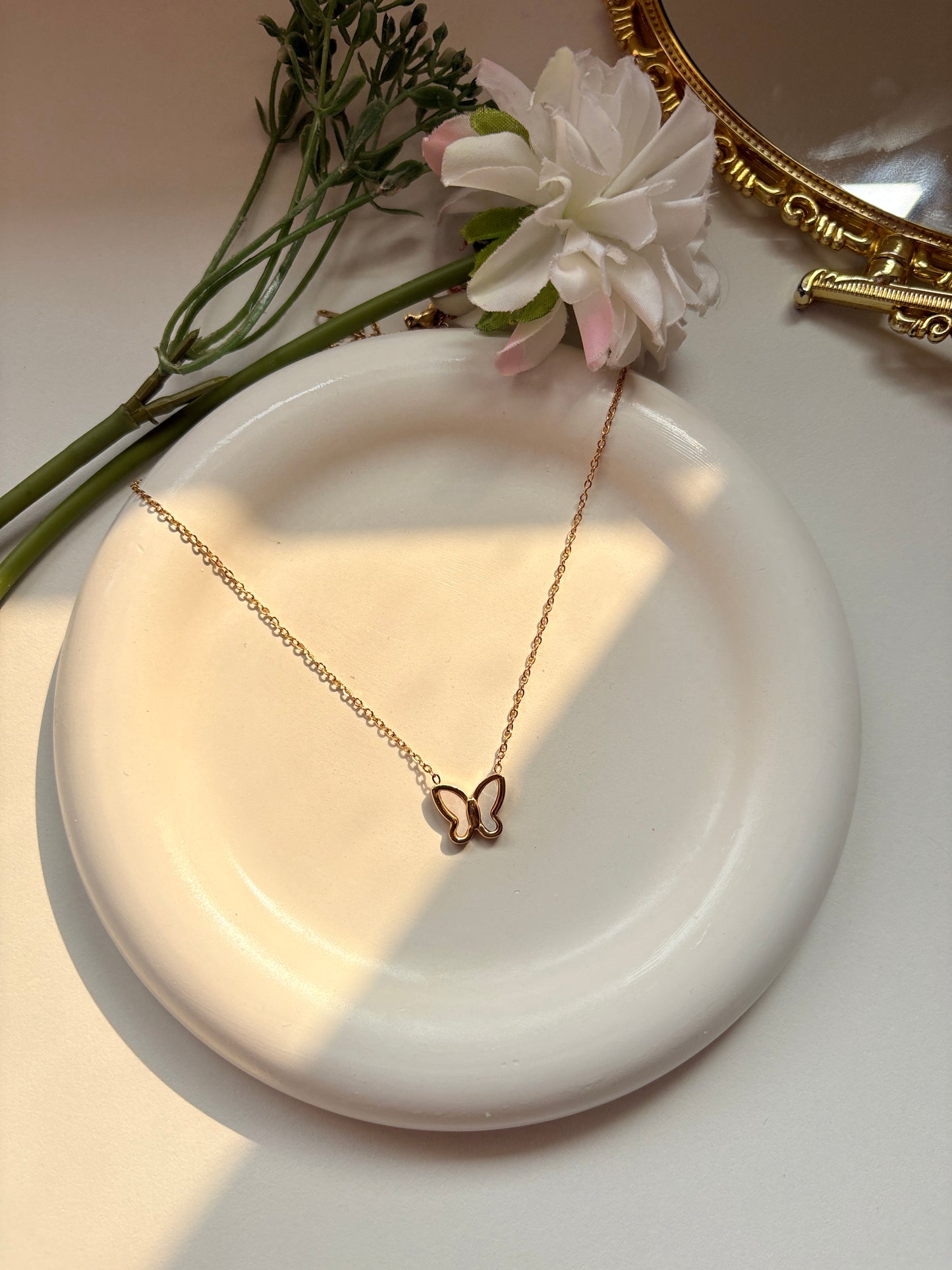 White Butterfly Gold Pendant Necklace
