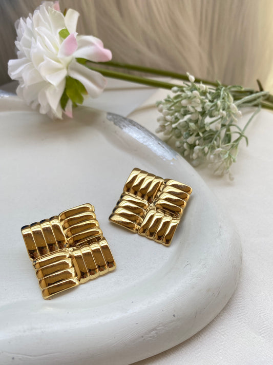 Square Golden Earrings | Waterproof & Tarnish Free