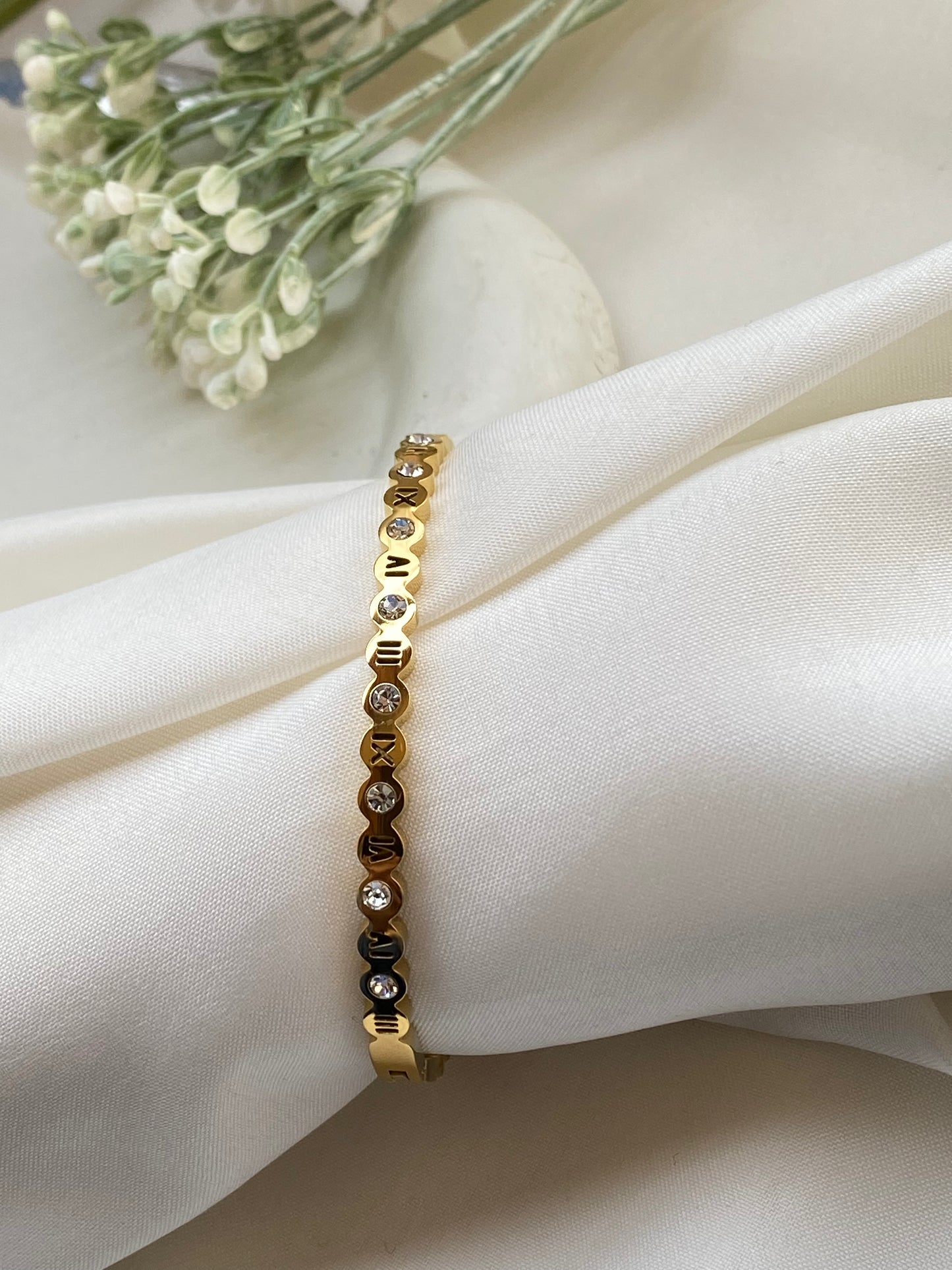 Rhinestone Roman Numerals Bangle Bracelet