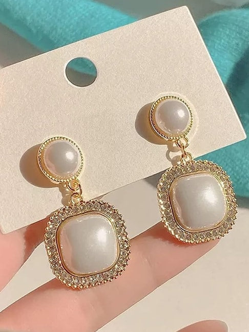 Pearl Squar Drop Earrings