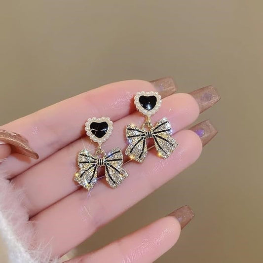 Bow And Heart Korean Earrings