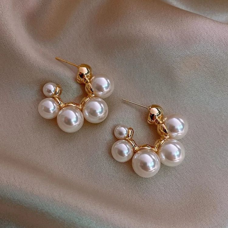 Pearl Studded Gold Plated Hoops Earrings