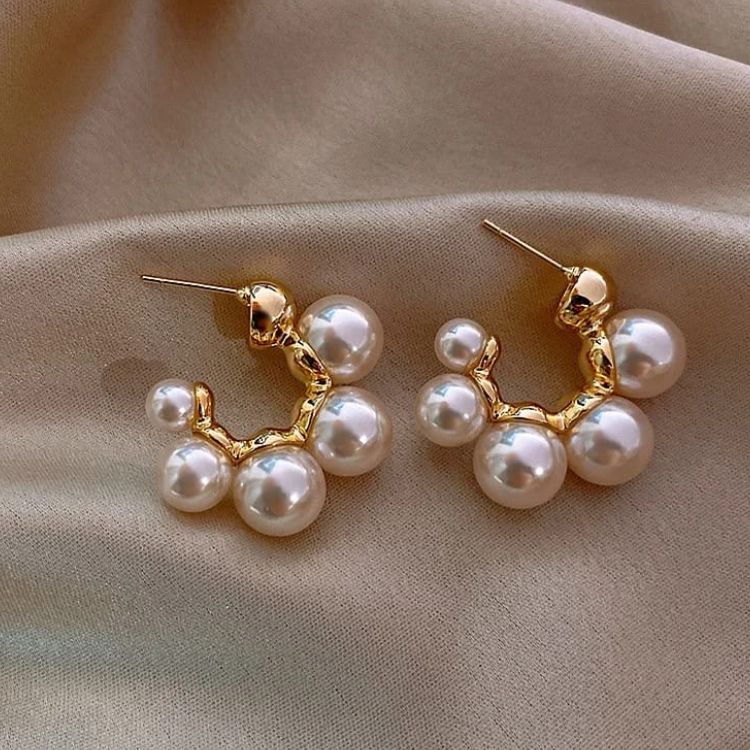 Pearl Studded Gold Plated Hoops Earrings