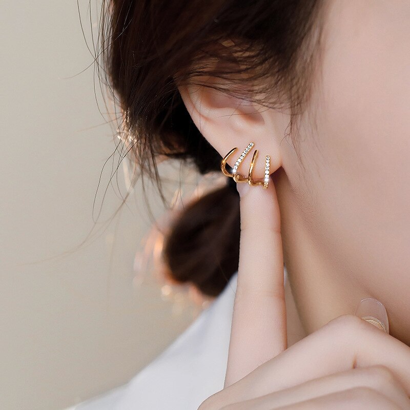 U-shaped Four Rows Stud Ear Cuff Earrings