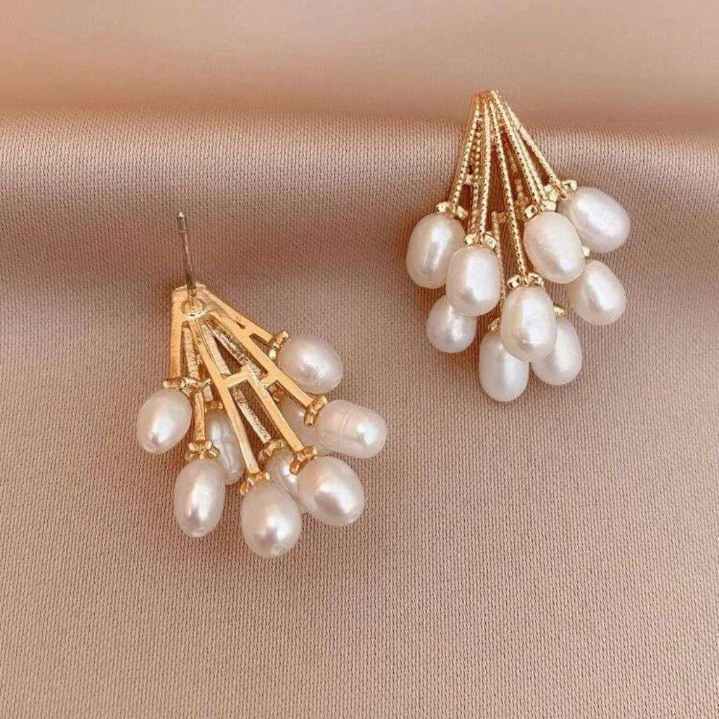 Gold Plated Beautiful Pearl Vine Korean Drop Earrings