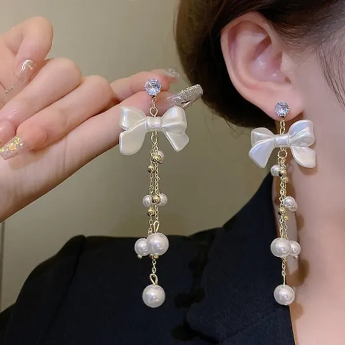 Faux Pearl Decor Bow Drop Earrings