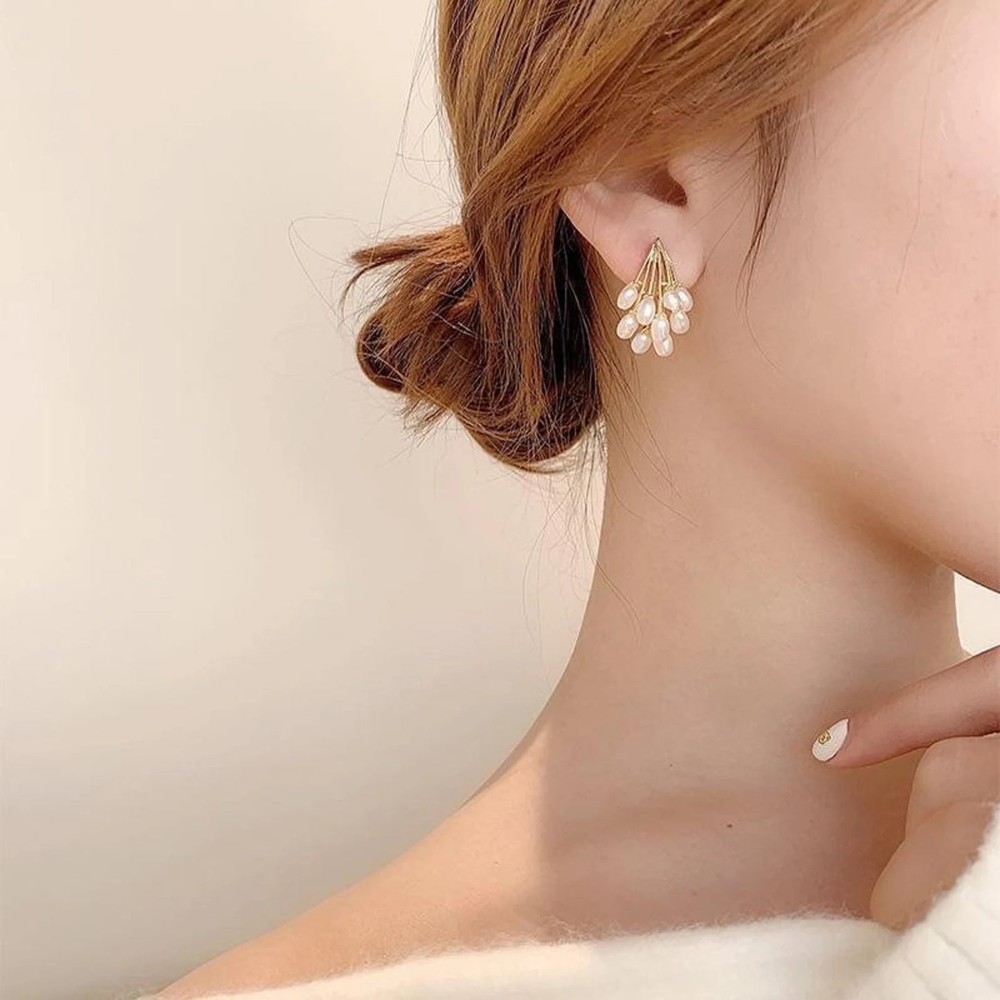 Gold Plated Beautiful Pearl Vine Korean Drop Earrings