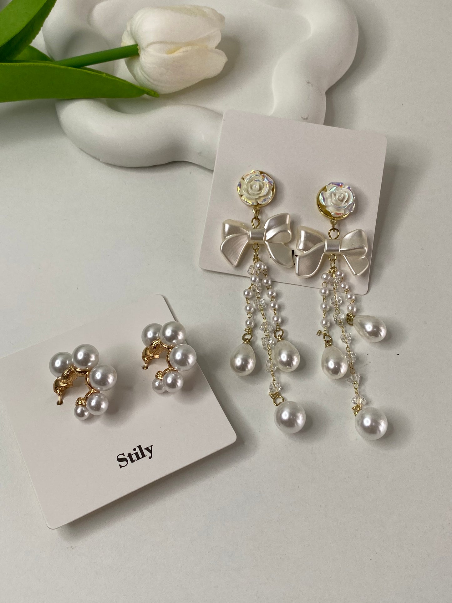 ( Pack of -2 ) Pearl Studded Gold And Party Bow Earrings