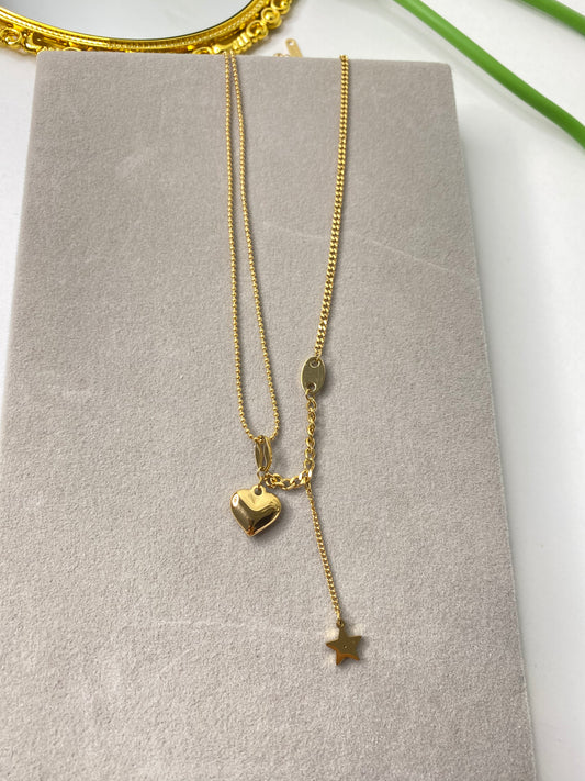 Star & Heart Charm Y Lariat Necklace