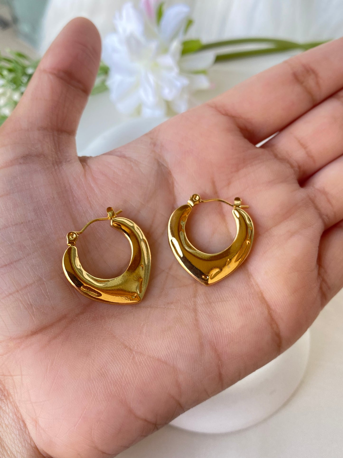 Tipsy Twilight Golden Pleated Anti Tarnish Waterproof Hoops Earrings