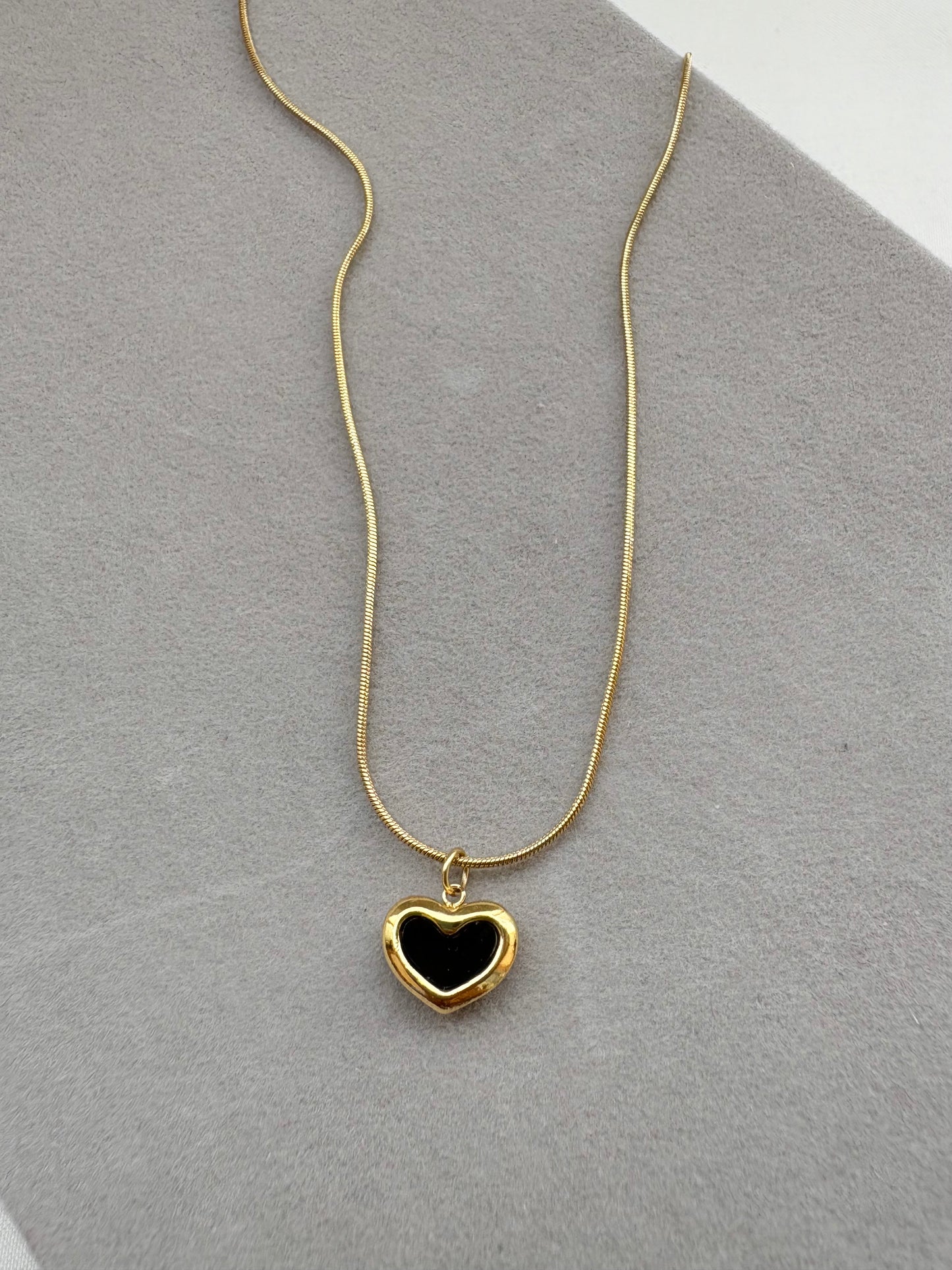 Black Heart Necklace with Gold-Plated Dual Sides