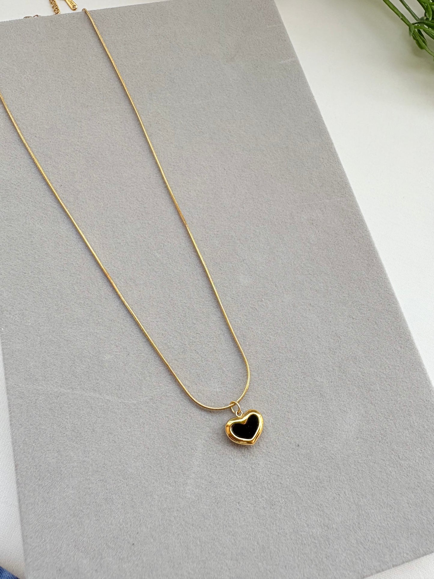 Black Heart Necklace with Gold-Plated Dual Sides