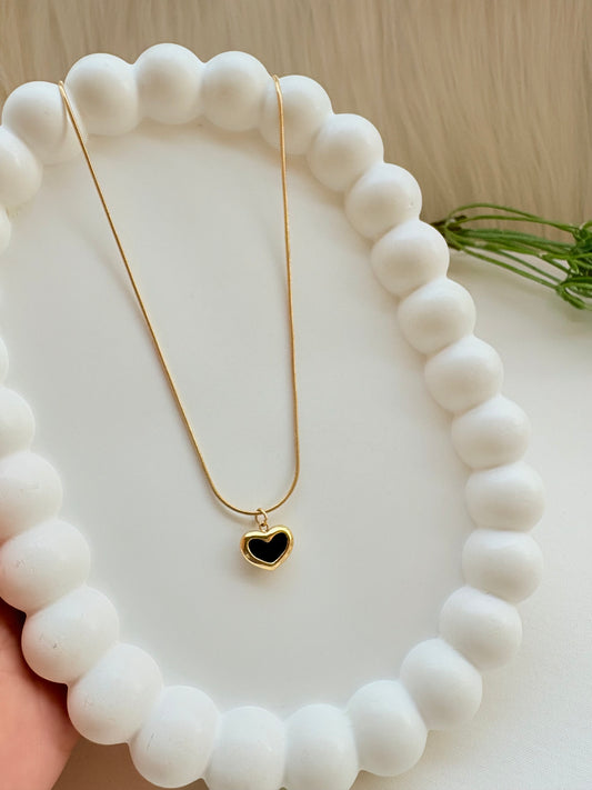 Black Heart Necklace with Gold-Plated Dual Sides