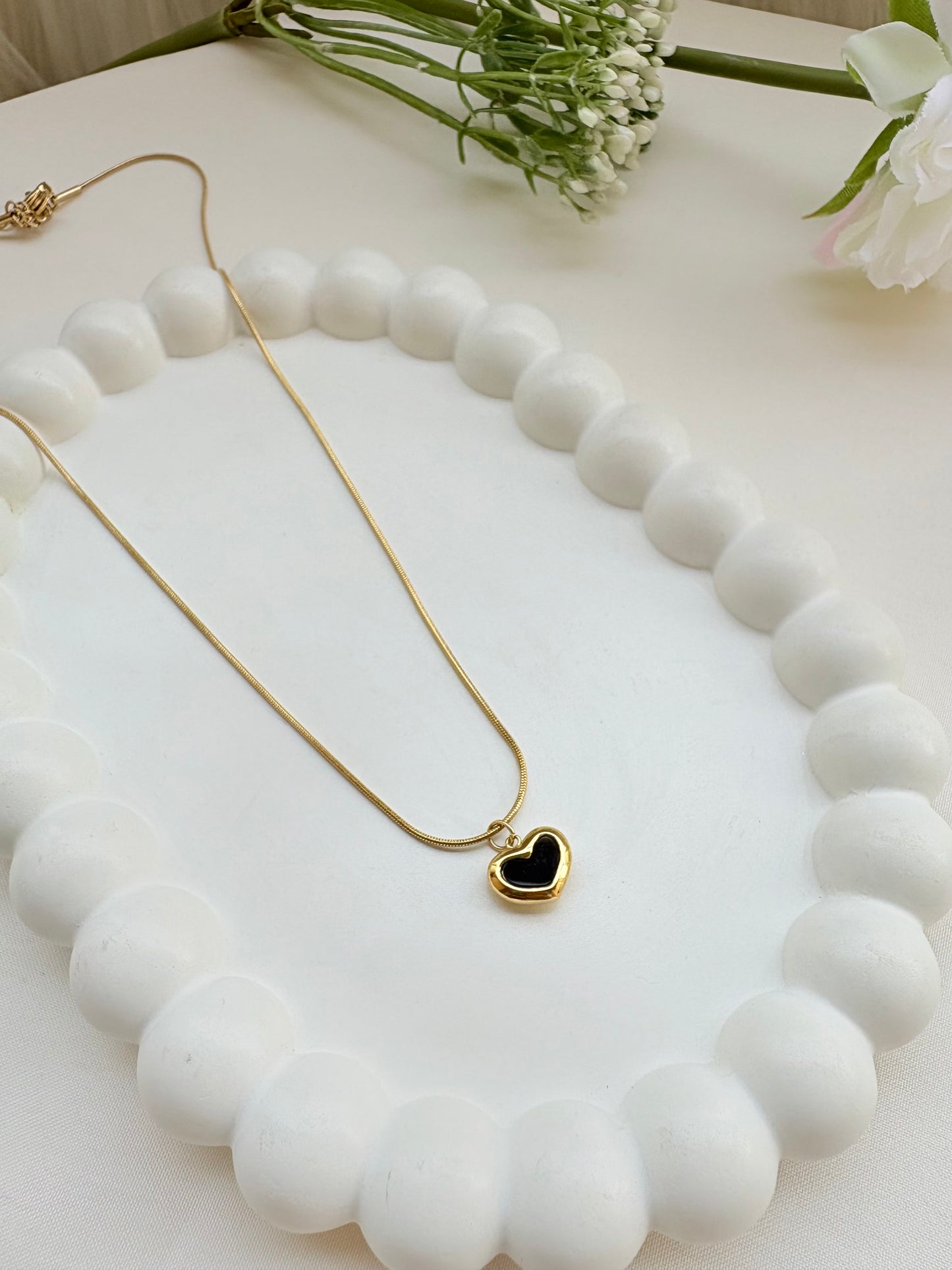 Black Heart Necklace with Gold-Plated Dual Sides