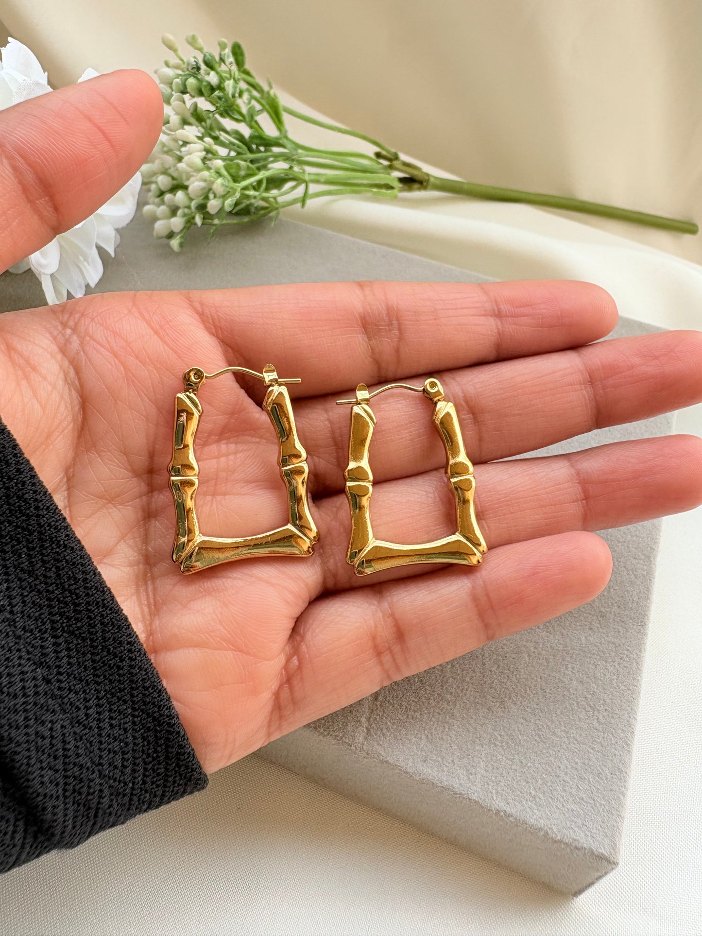 Bamboo Joint Shaped Hoop Earrings - Anti-Tarnish