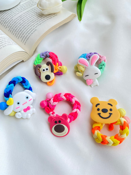 Cute Cartoon Design Braided Rubber Band Hair Ties Holder For Kids