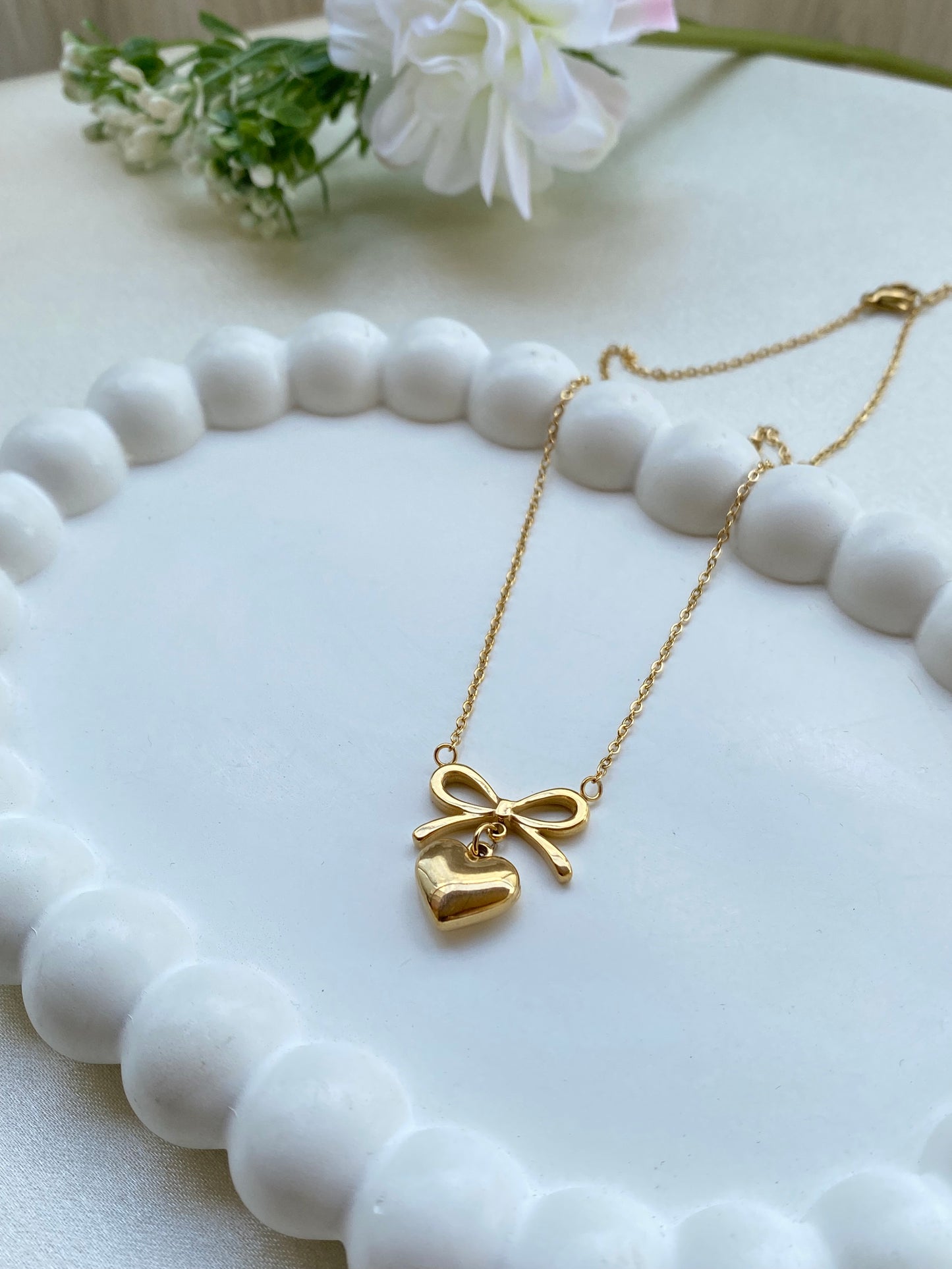 Bow And Heart Necklace