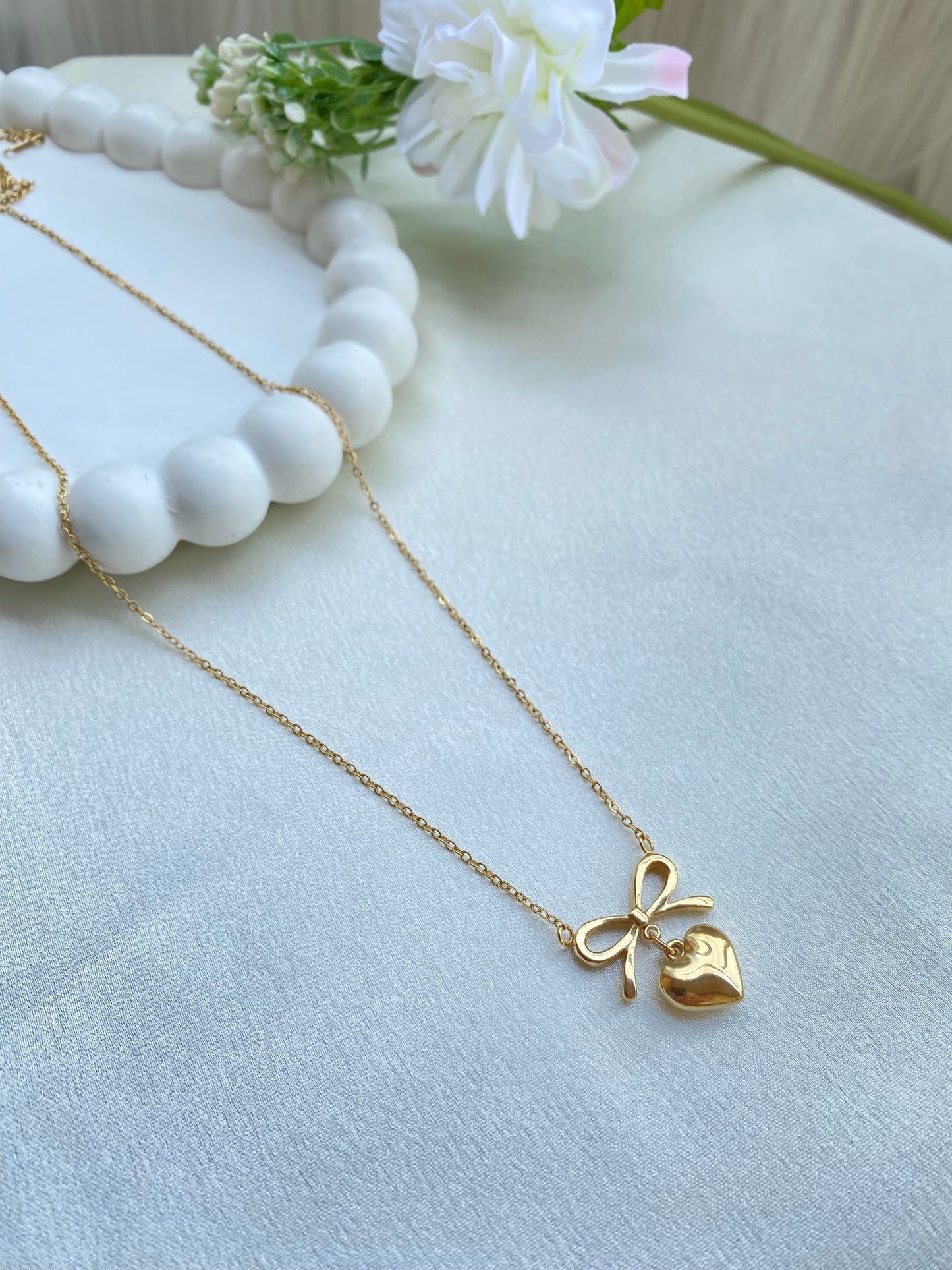 Bow And Heart Necklace