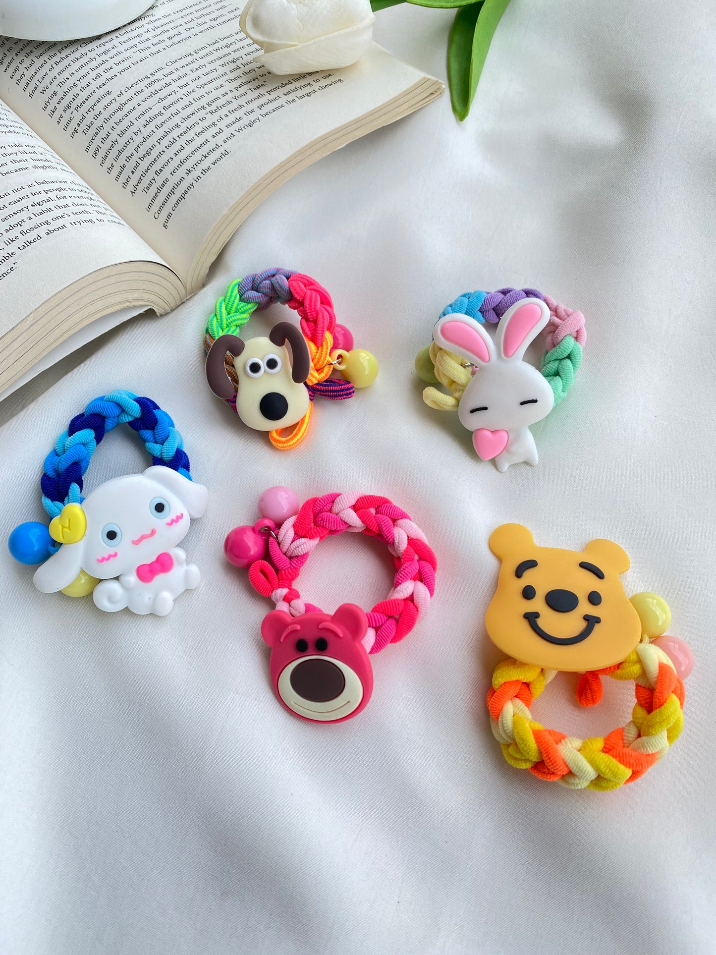 Cute Cartoon Design Braided Rubber Band Hair Ties Holder For Kids