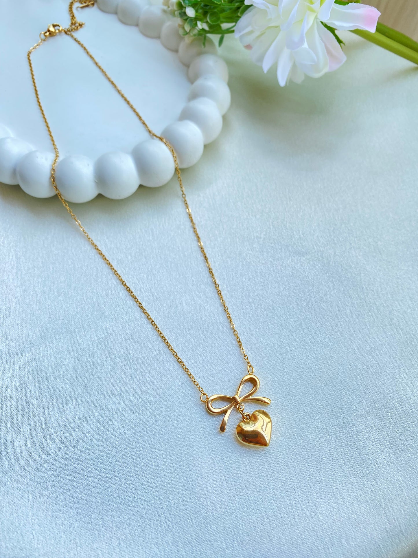 Bow And Heart Necklace