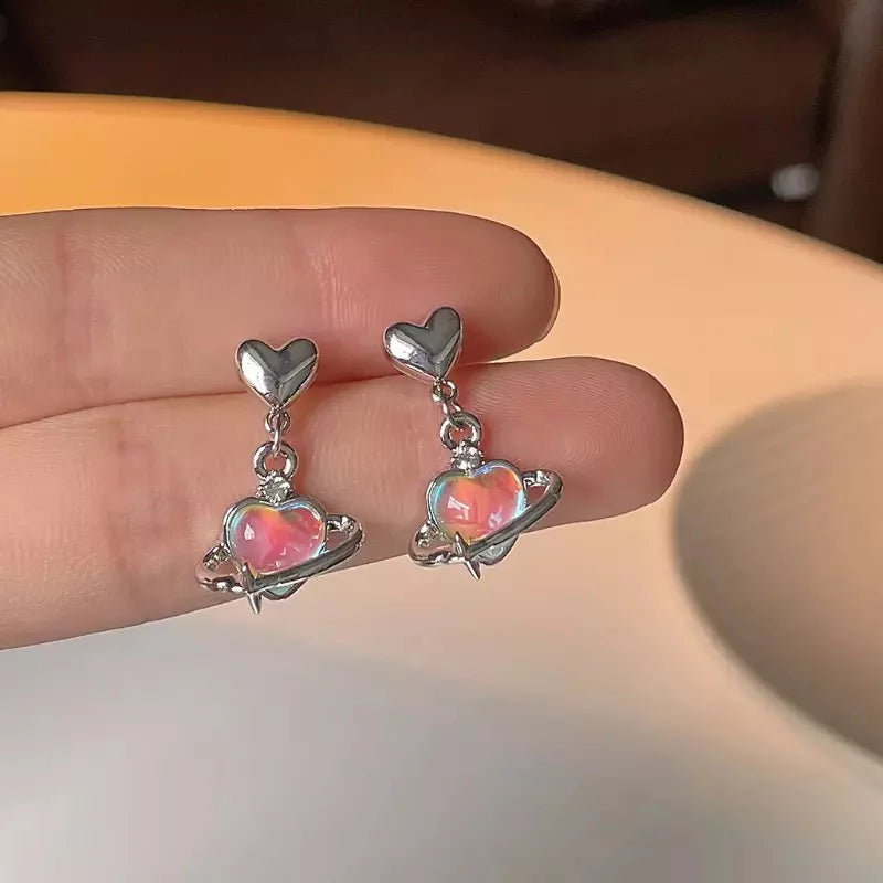 Heart & Planet Drop Earrings