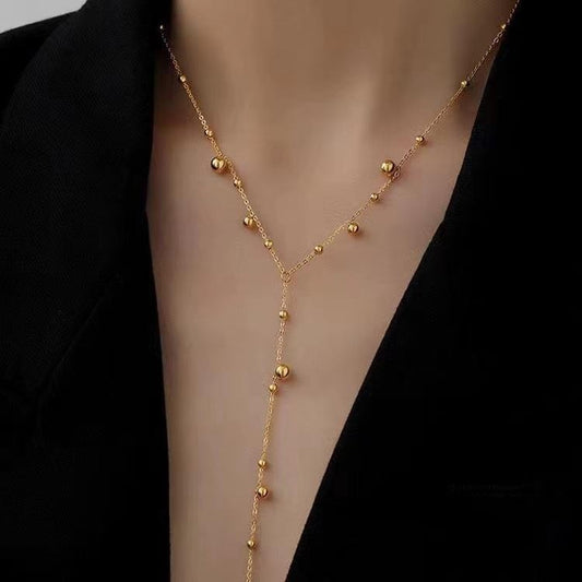 Elegant Gold Beaded Y-Chain Necklace