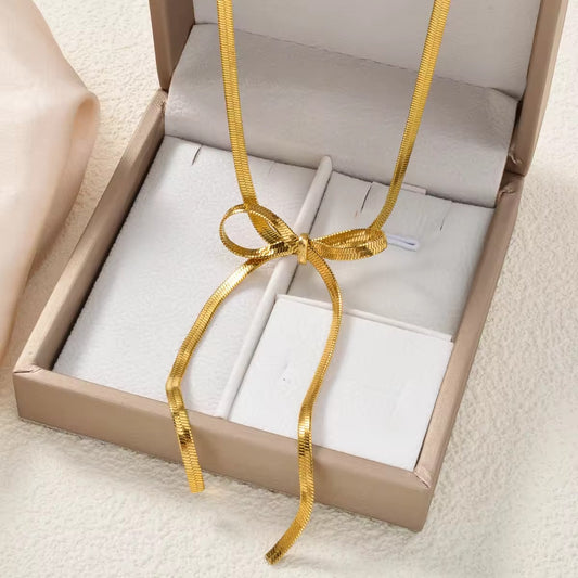 Elegant Stainless Steel Bow Snake Chain Necklace
