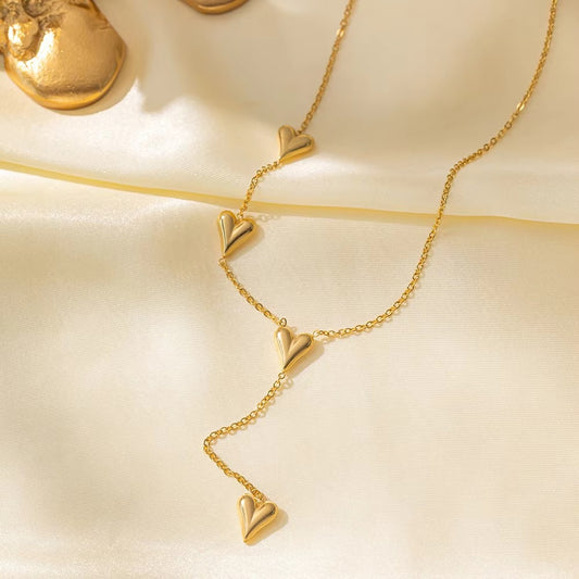 Heart Charms Y Shaped Minimal Necklace