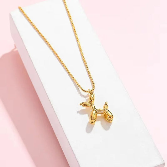 Gold Pleated Balloon Dog Pendant Necklace