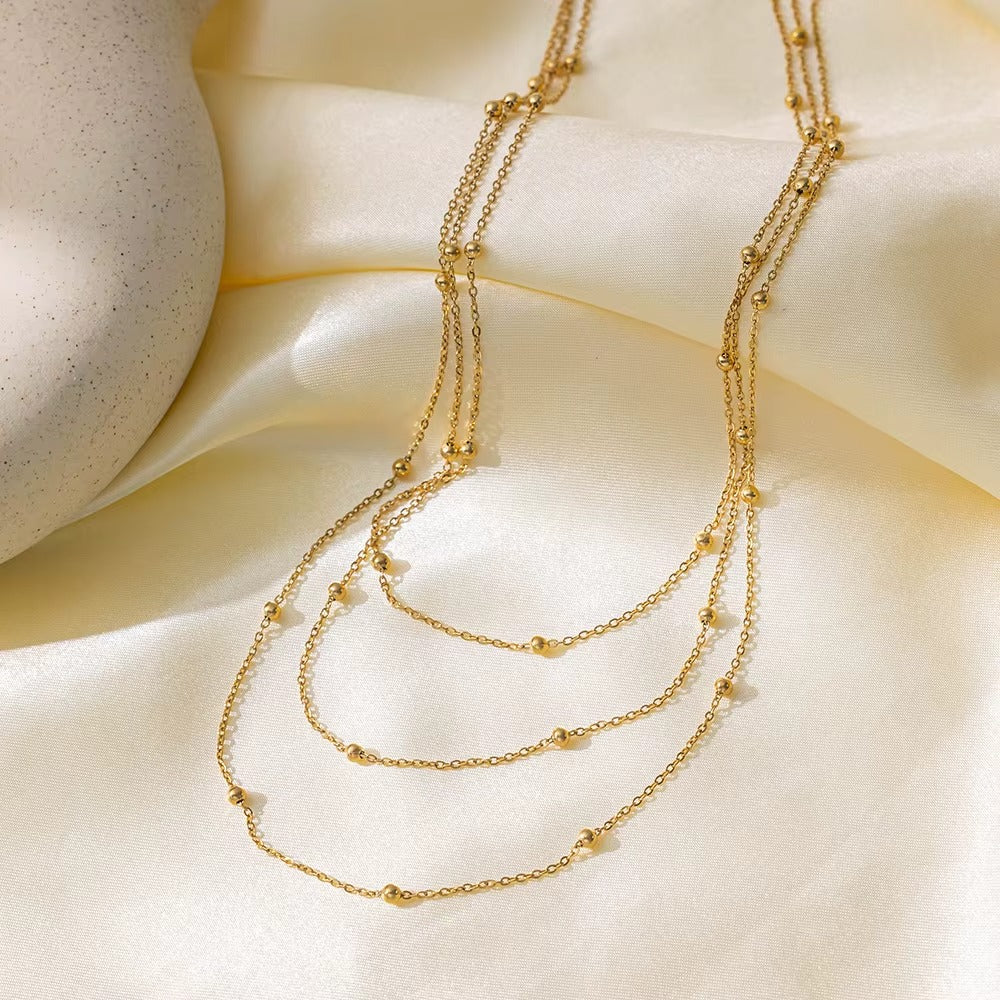 Triple Layer Beaded Chain Necklace