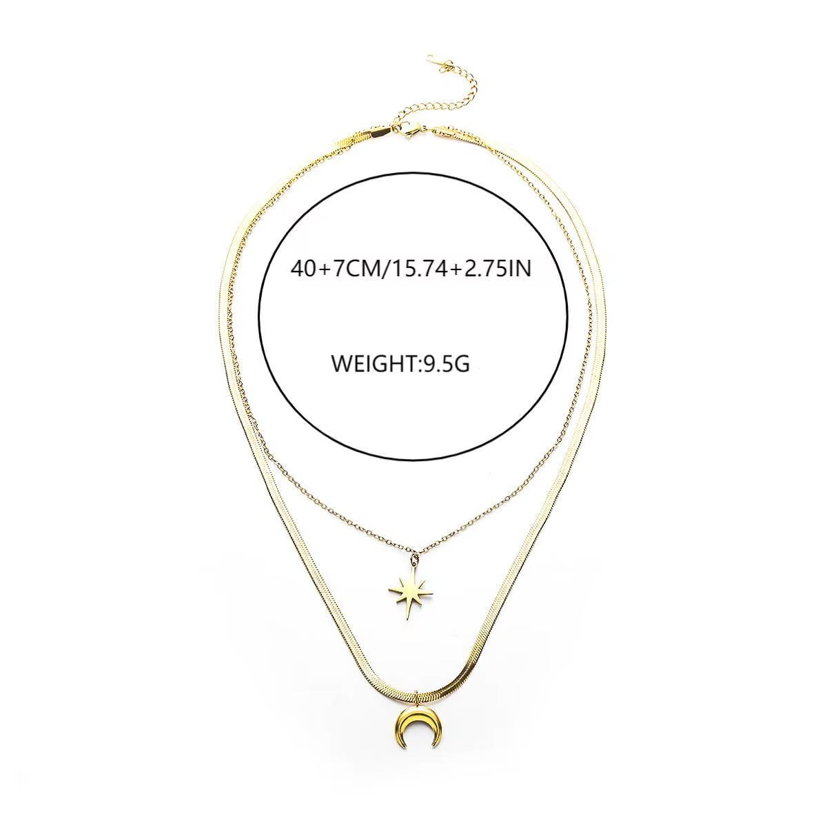 Star & Moon Layered Necklace Gold Pleated