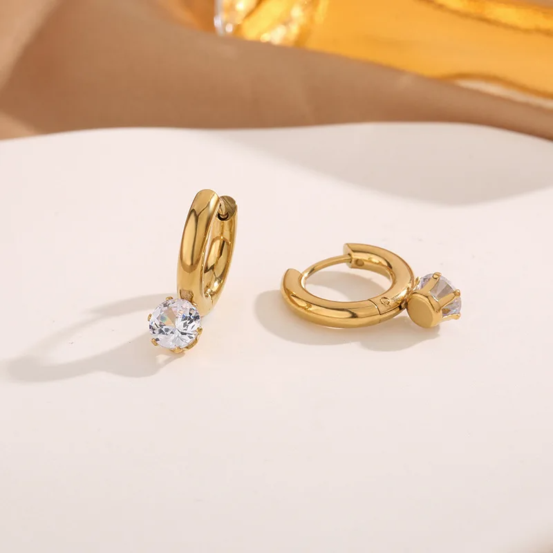 Golden Hoop Earrings with Round Crystal Drop