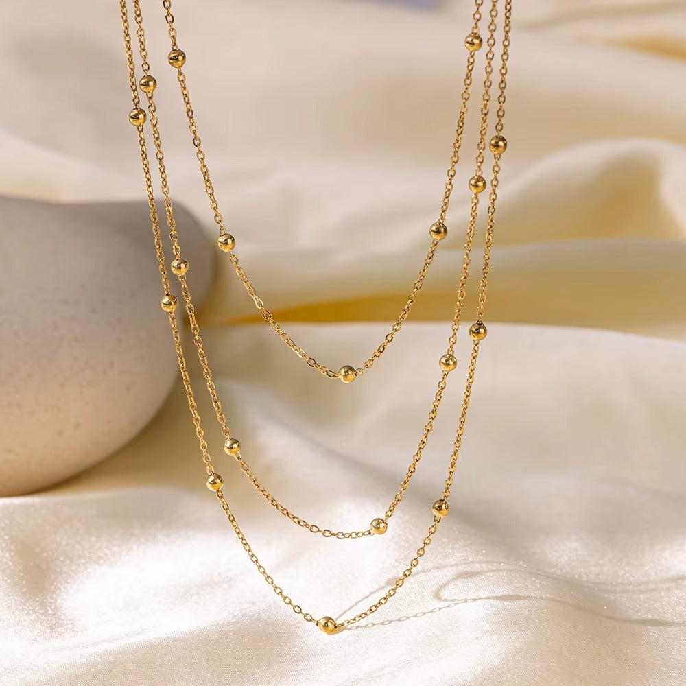 Triple Layer Beaded Chain Necklace