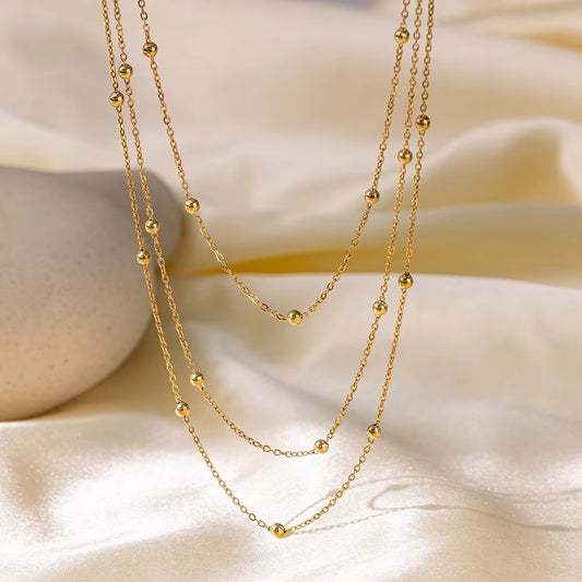 Triple Layer Beaded Chain Necklace
