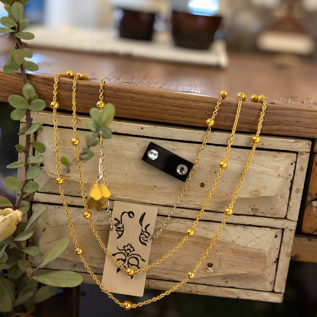 Triple Layer Beaded Chain Necklace