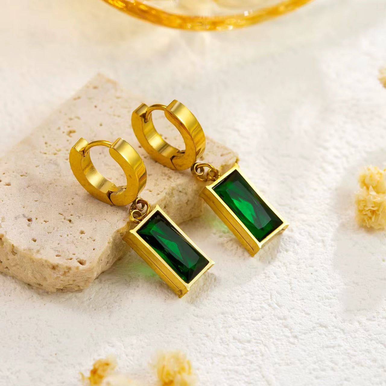 Luxe Green Crystal Rectangle Jewelry Set (Necklace + Earrings)