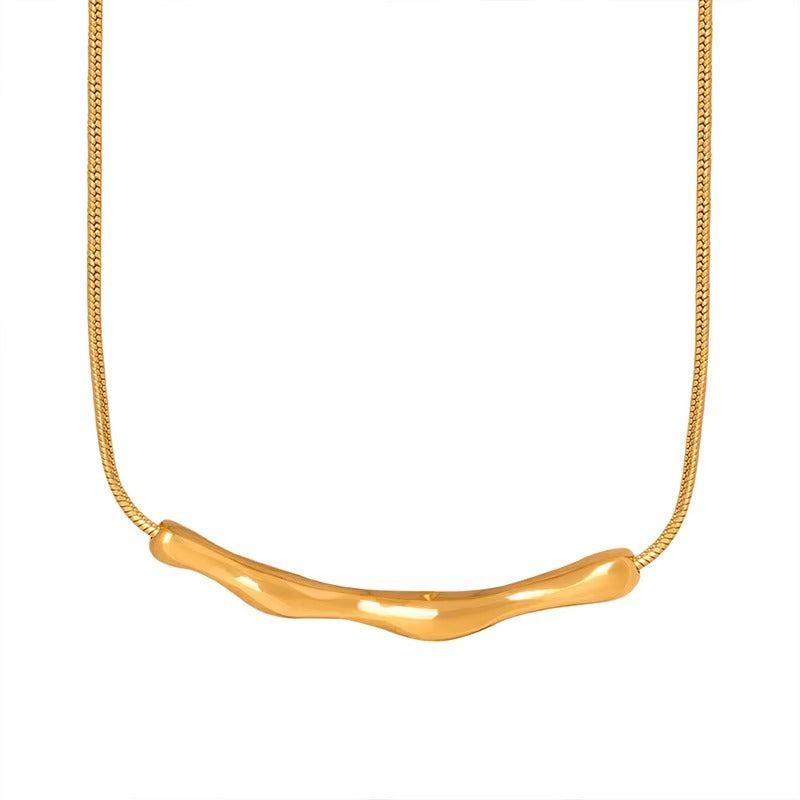Gold Pleated Minimal Wave Bar Necklace