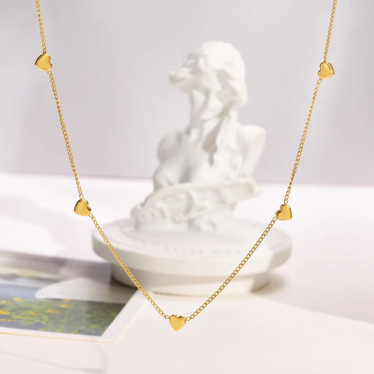 Gold Pleated Stainless Steel Mini Heart Necklace