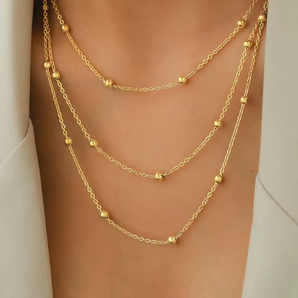 Triple Layer Beaded Chain Necklace