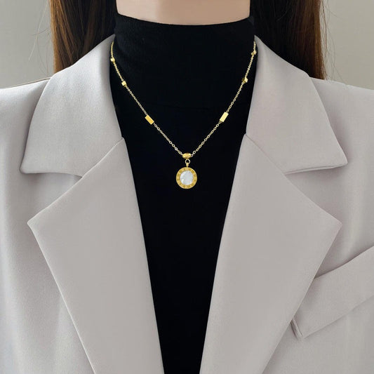 Radiant Gold Round Pendant Necklace