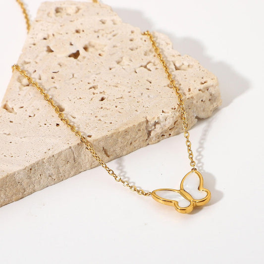 White Butterfly Gold Pendant Necklace