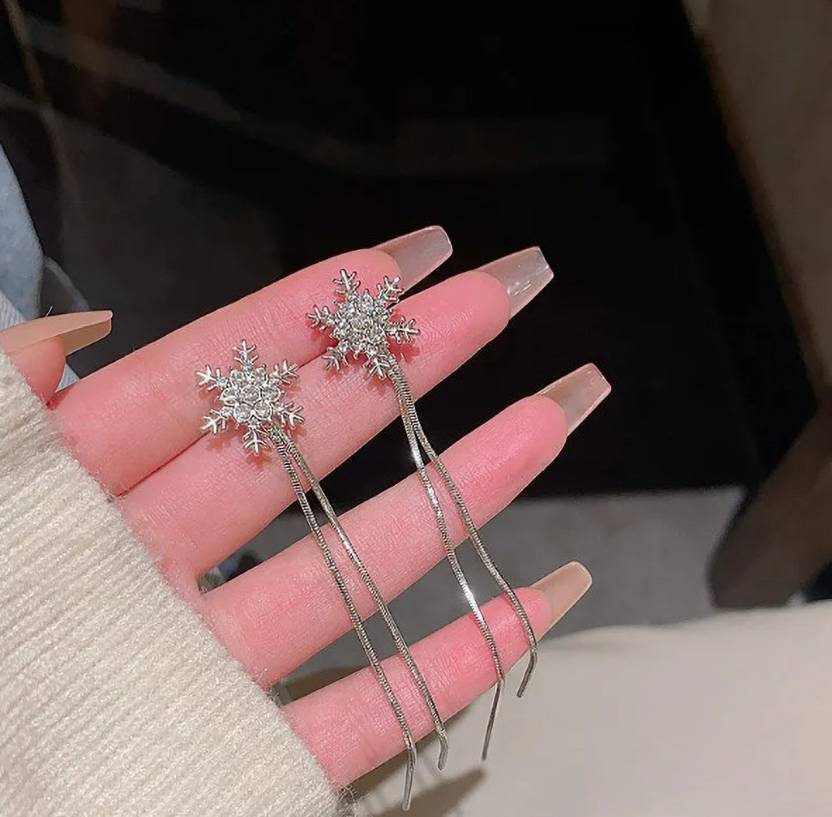 Silver Snowflake Long Tassel Korean Trendy Earrings