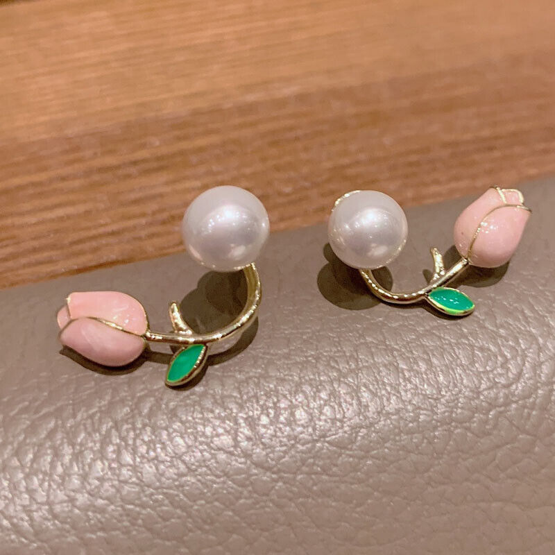 Baby Pink Tulip Petal Stud Earrings