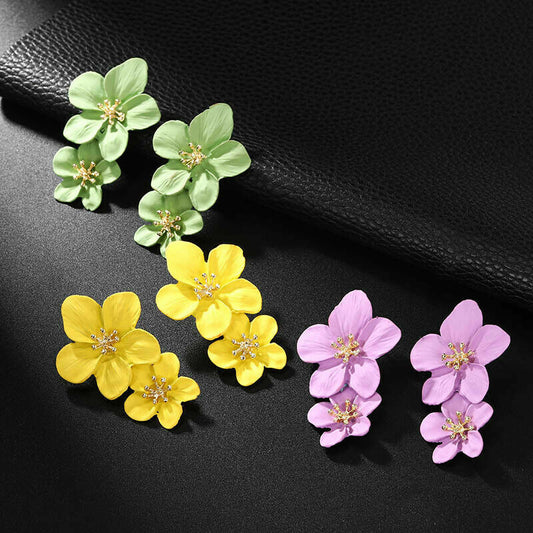 Double Flower Drop Earrings