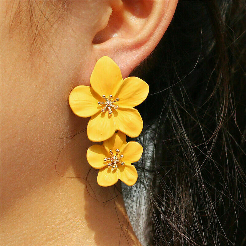 Double Flower Drop Earrings