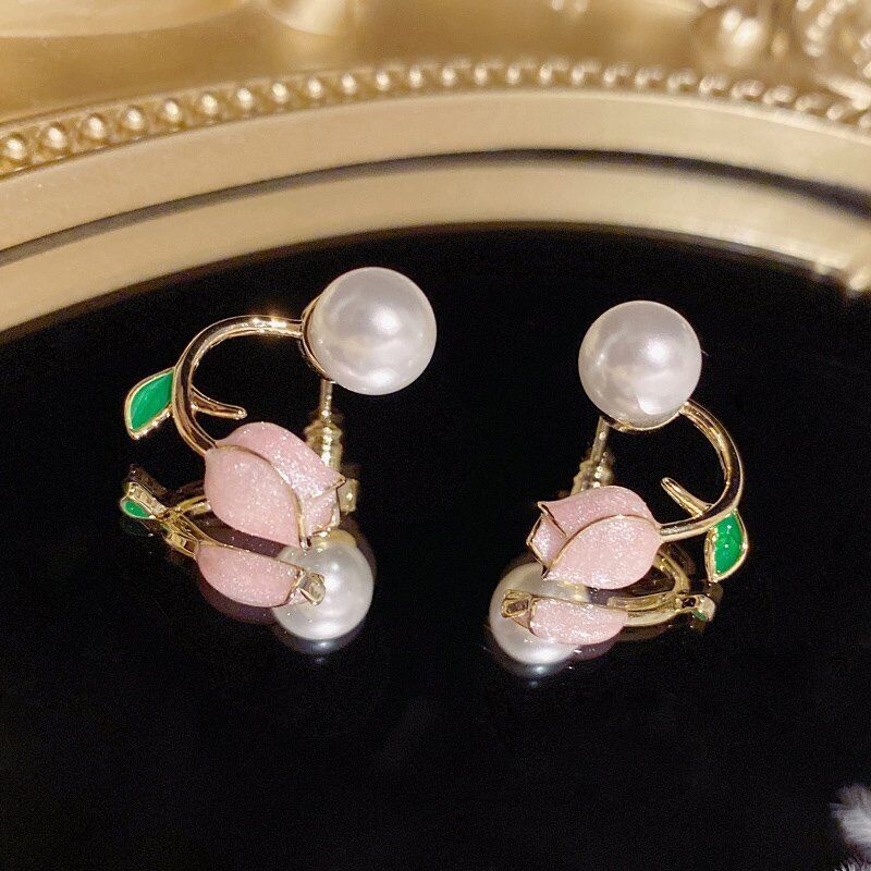 Baby Pink Tulip Petal Stud Earrings