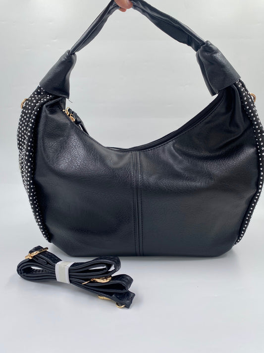 Black Solid Hobo Bag