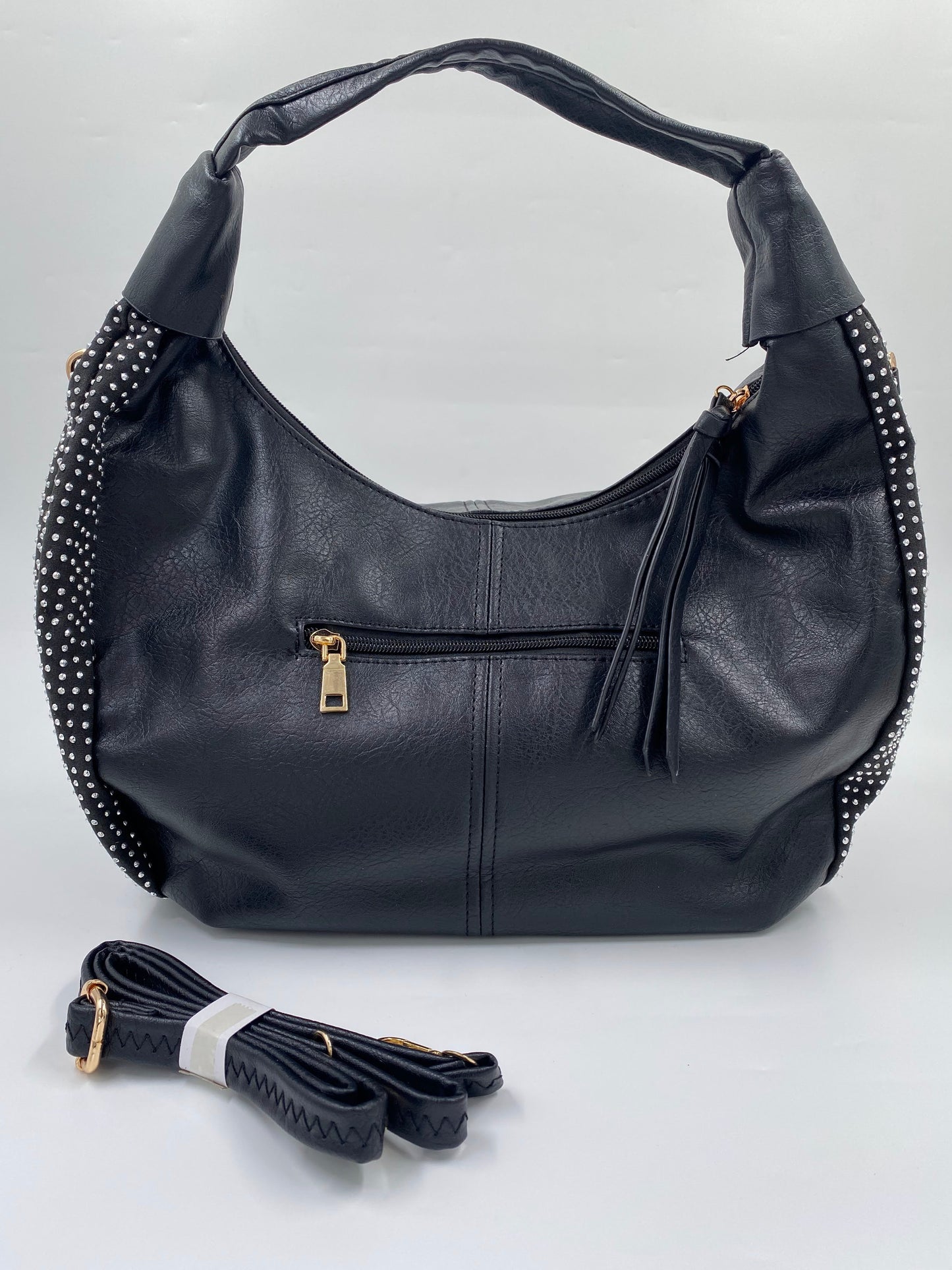 Black Solid Hobo Bag